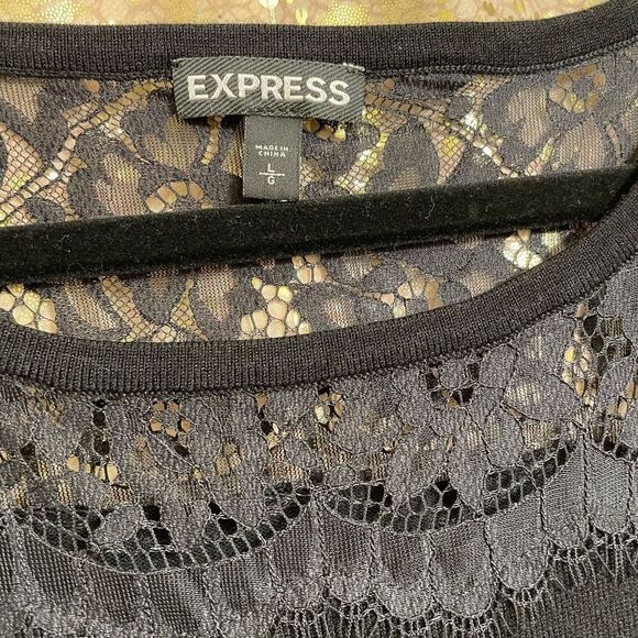 Express Black Lace Yoke Shoulder 3/4 Sleeve Sweater, Large - Picture 4 of 6